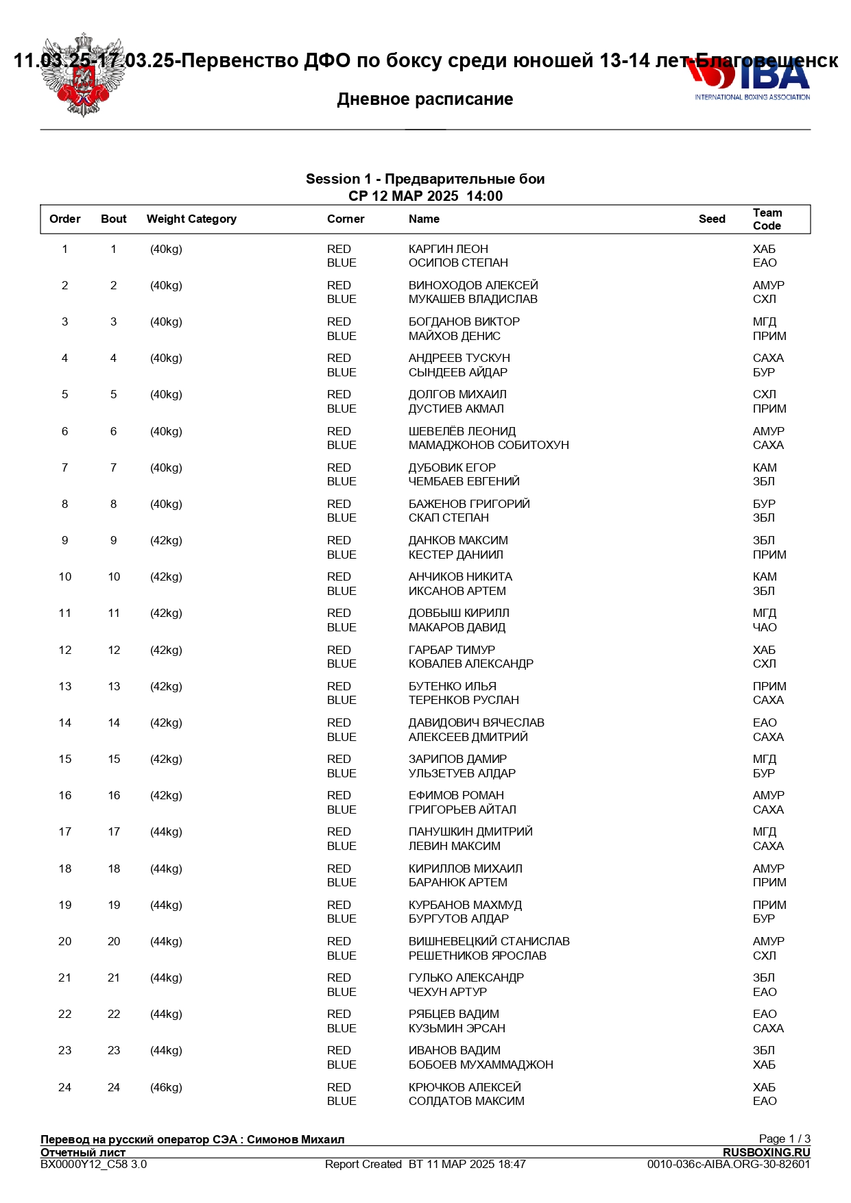 12.03.25 - Состав пар - Первенство ДФО по боксу среди юношей 13-14 лет – г. Благовещенск – День 1_page-0001